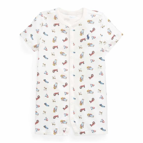 Ralph Lauren Baby Boy Polo Bear Cotton Shortall (White Multi(6001), 6 Months) - Picture 1 of 1